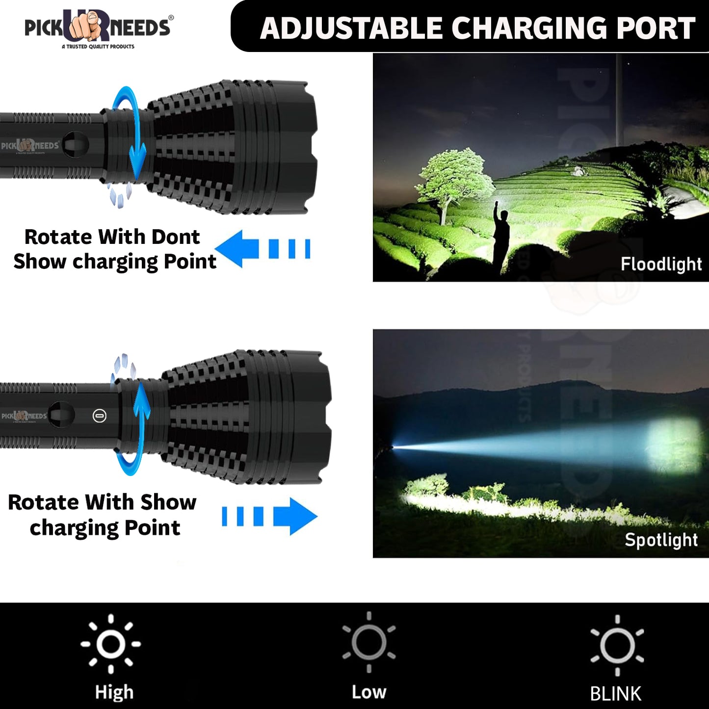 Pick Ur Needs Rechargeable 100W Search Torch+ COB With Strong Brightness 3 Mode LED Light 5 hrs Torch Emergency Light