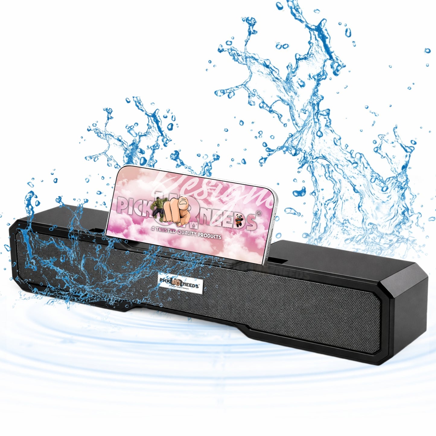 Pick Ur Needs Rechargeable 10W Smart Wireless Desktop Soundbar Speaker with Bluetooth 2400mAh Battery, FM Radio, TWS, TF Card, USB & AUX Support – 6 Hours Playtime