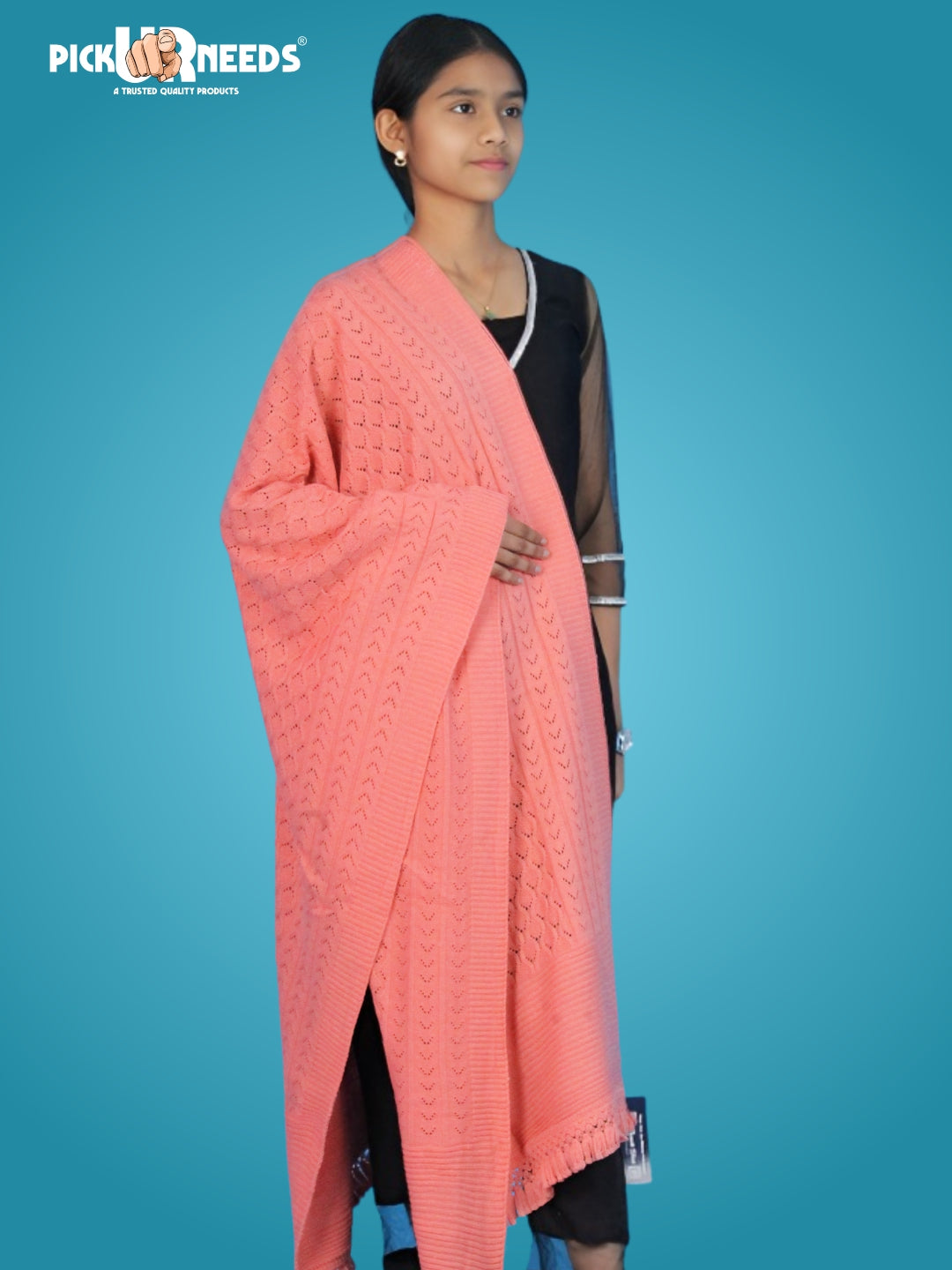 Pick Ur Needs Women’s Premium Knitted Winter Soft Shawl Woolen Warm Stole with Elegant Lace Pattern & Tassels For Girls