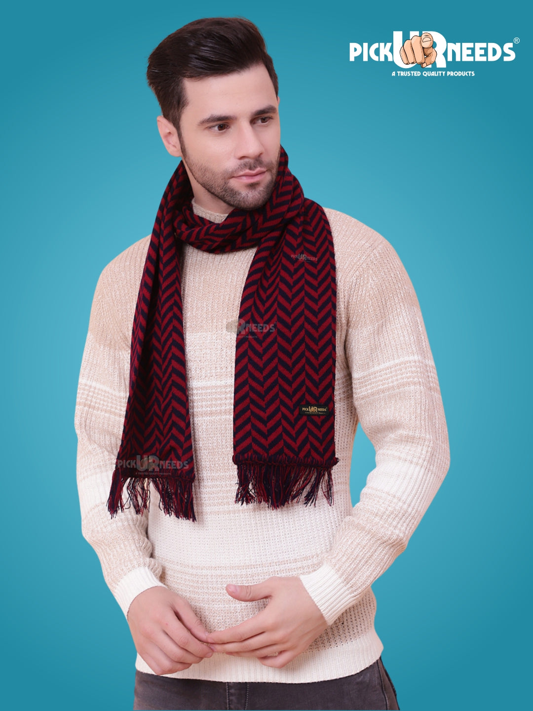 Pick Ur Needs Men's Stylish Zig Zag Knit Scarf  Soft, Warm & Breathable Fabric for Causal & Formal Wear Winter Muffler