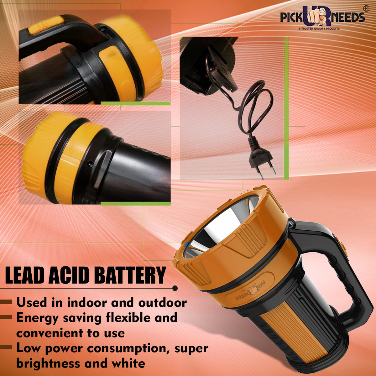 Pick Ur Needs Premium Quality 50 Watt Rechargeable Long Range Search Torch With 2 Side Emergency Tube Light