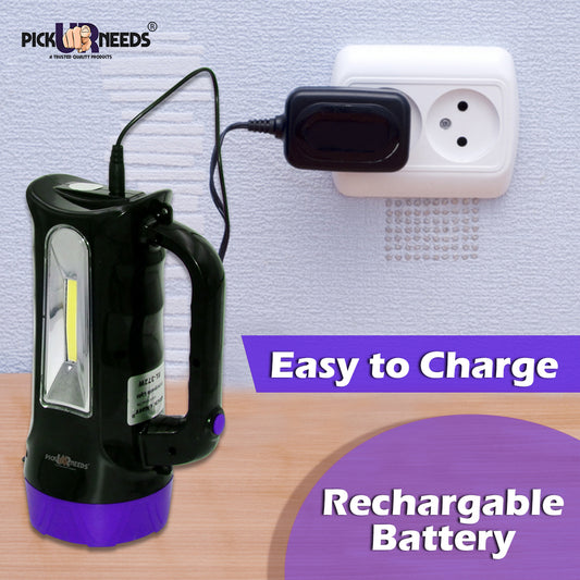 Pick Ur Needs Emergency Long Range Rechargeable Search Torch Light Laser Blinker with Side COB Bright Torch Light (50 Watt + COB