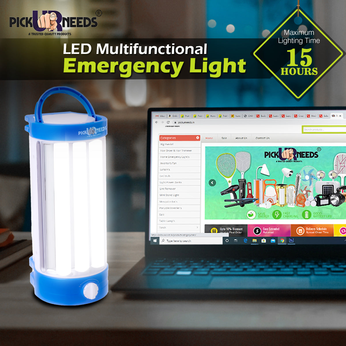 Pick Ur Needs Rechargeable Lantern Emergency Light 3 Long Tube For Home With 15 Hrs Lantern Emergency Light