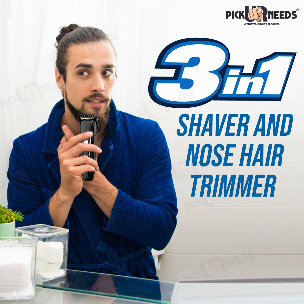 Pick Ur Needs Professional Shaver and 3 in 1 Beard, Nose and Ear Waterproof Trimmer for Men 3 In 1 (2000mAh) Grooming Kit 30 min Runtime 3 Length Settings