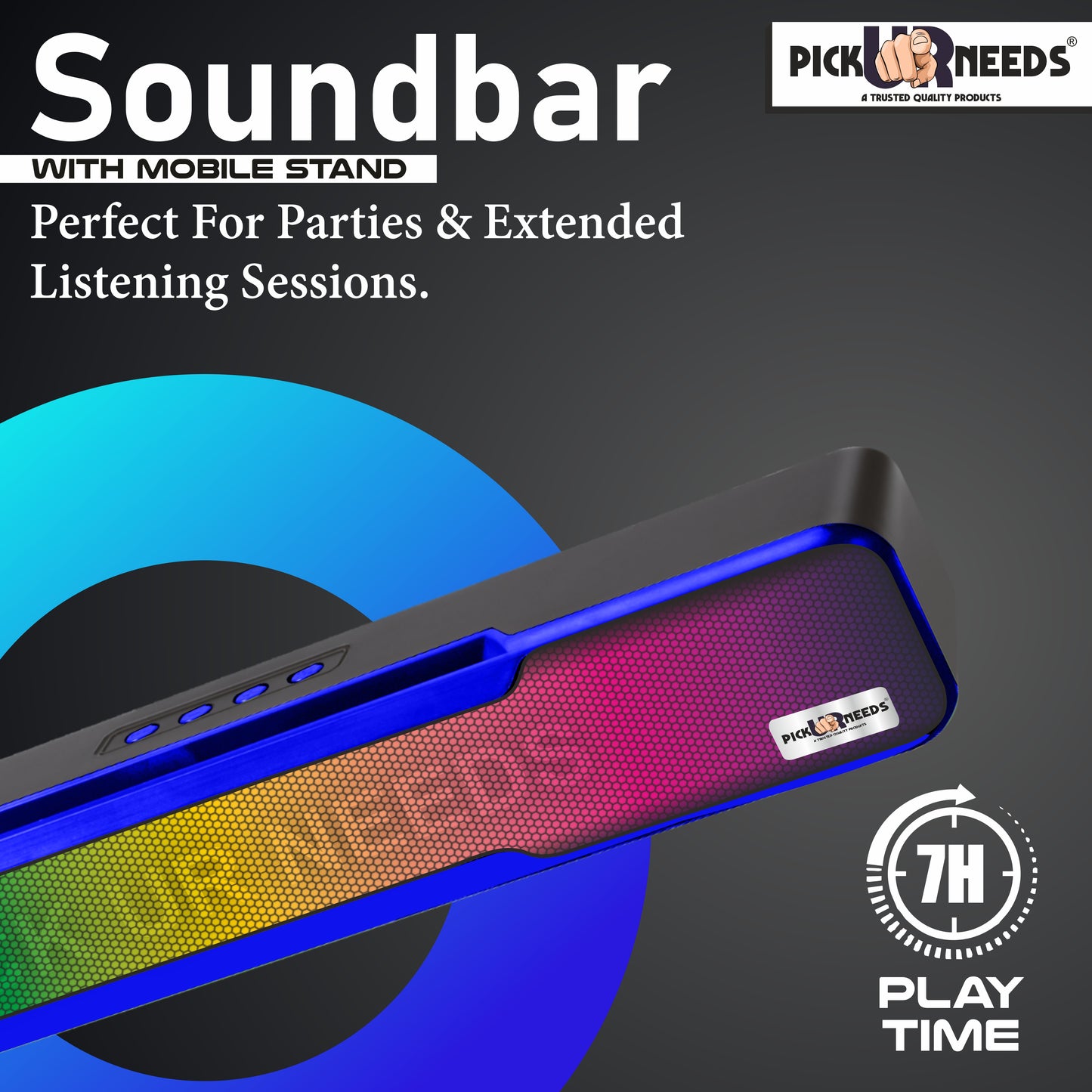 Pick Ur Needs Wireless Soundbar Speaker With RGB Light 1500mAh 7Hrs Playtime USB/Aux/TF card 10 W Bluetooth Soundbar (Blue, 5.0 Channel)