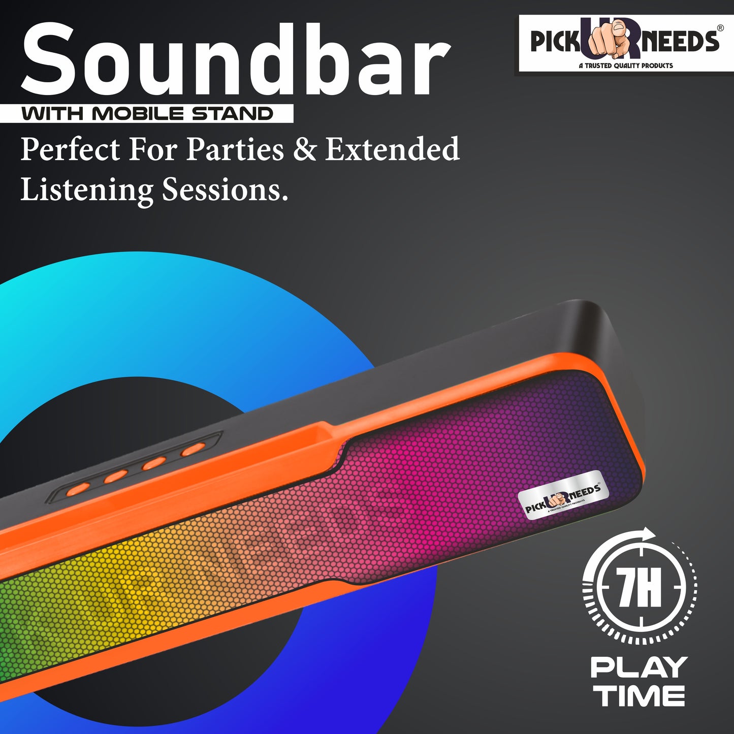 Pick Ur Needs Wireless Soundbar Speaker With RGB Light 1500mAh 7Hrs Playtime USB/Aux/TF card 10 W Bluetooth Soundbar (Blue, 5.0 Channel)