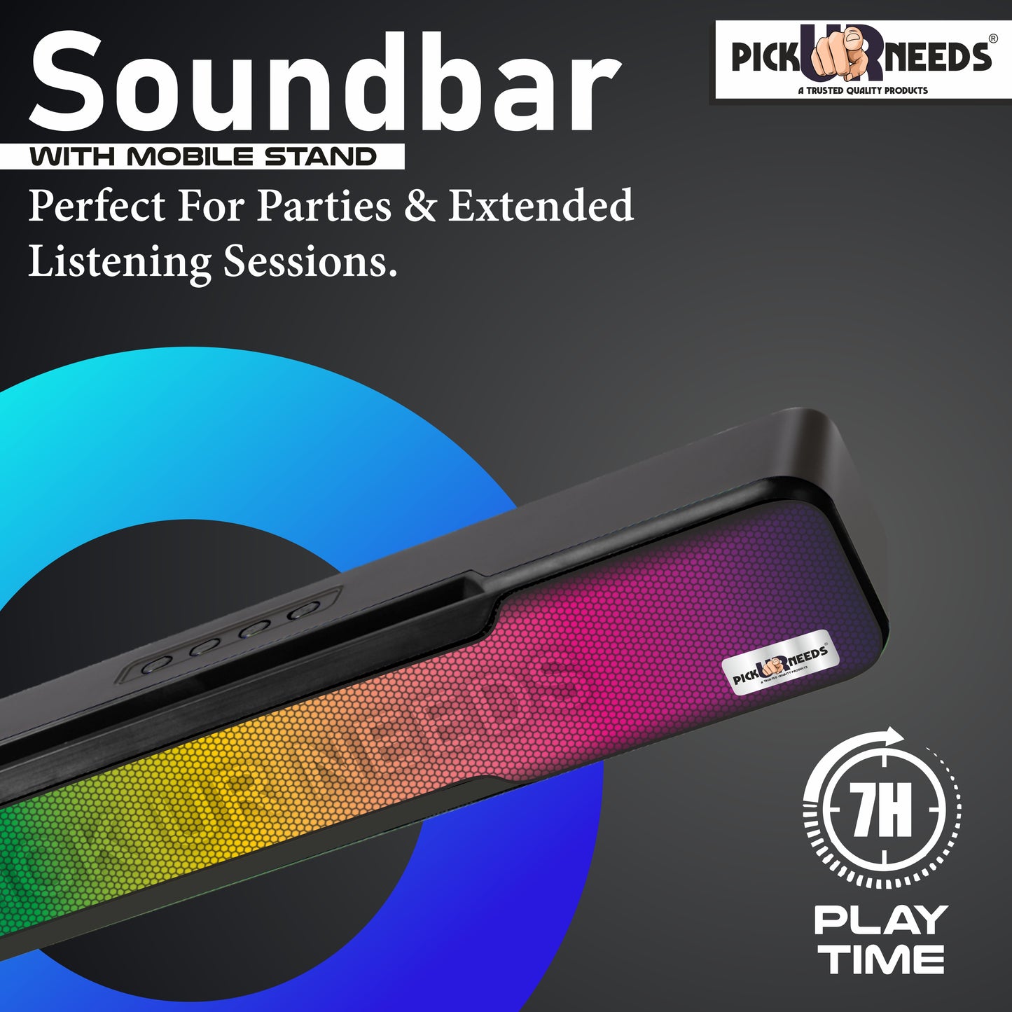 Pick Ur Needs Wireless Soundbar Speaker With RGB Light 1500mAh 7Hrs Playtime USB/Aux/TF card 10 W Bluetooth Soundbar (Blue, 5.0 Channel)