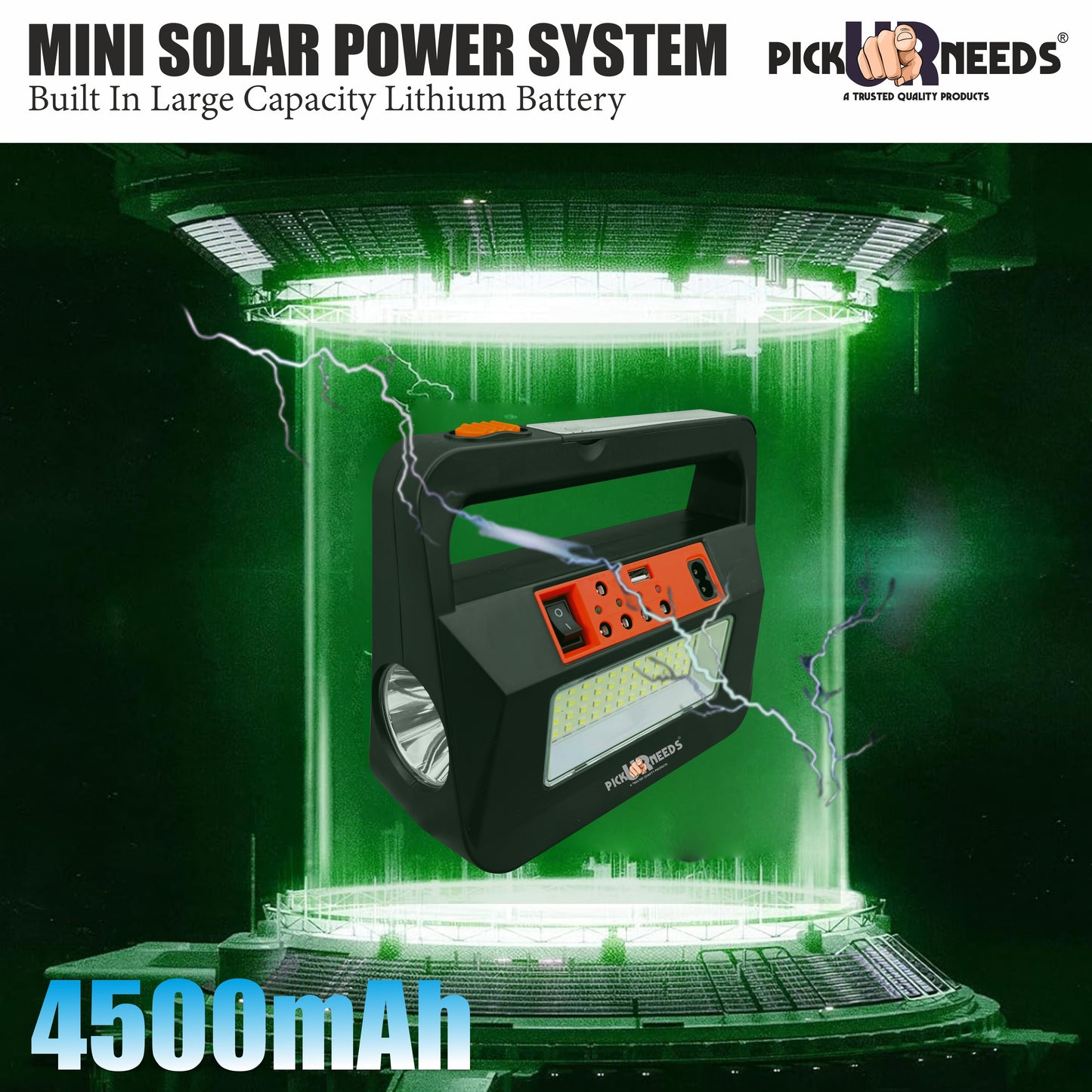 Pick Ur Needs Emergency Torch Lamp Rechargeable Solar Inverter With 3 Individual 6V Led Bulbs