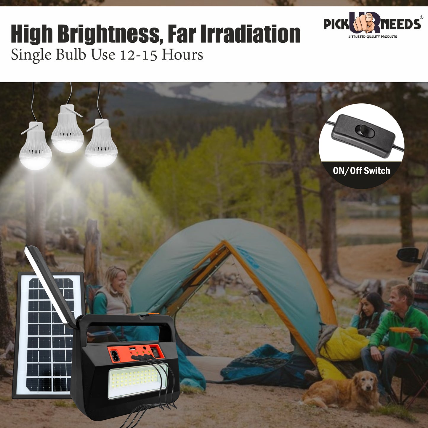 Pick Ur Needs Emergency Torch Lamp Rechargeable Solar Inverter With 3 Individual 6V Led Bulbs