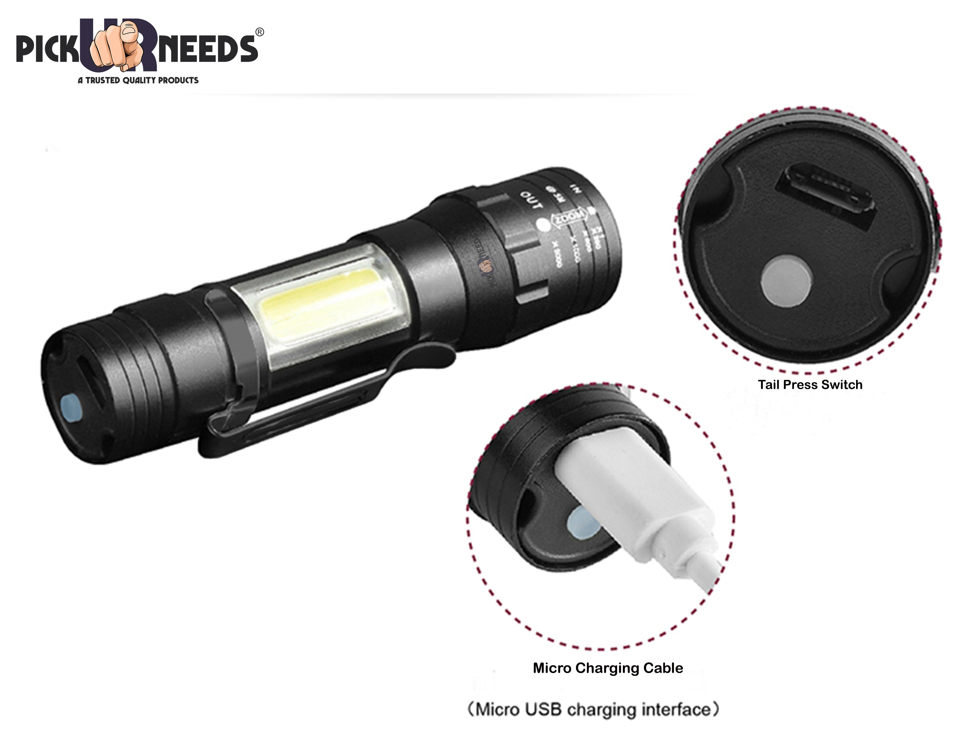 Mini torches LED Zoomable Led Torches avec 3 modes rechargeable