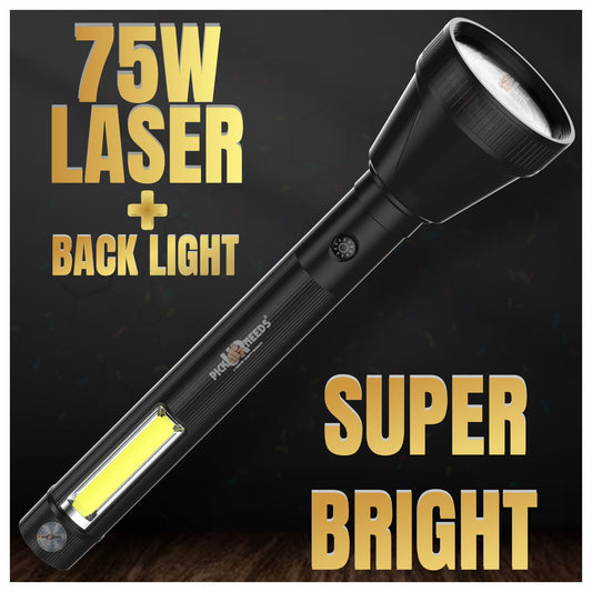 Pick Ur Needs Rechargeable 75W Search Torch+ COB With Strong Brightness 3 Mode LED Light 5 hrs Torch Emergency Light  (Black)