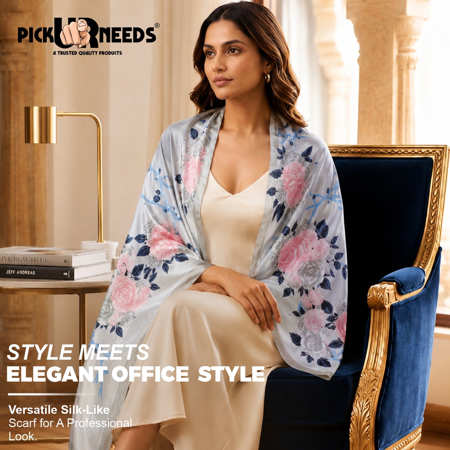 Pick Ur Needs Summer Silk Floral Printed Scarf for Womens & Girls Elegant Neck, Head & Shoulder Wrap Soft Lightweight Fashion Stole