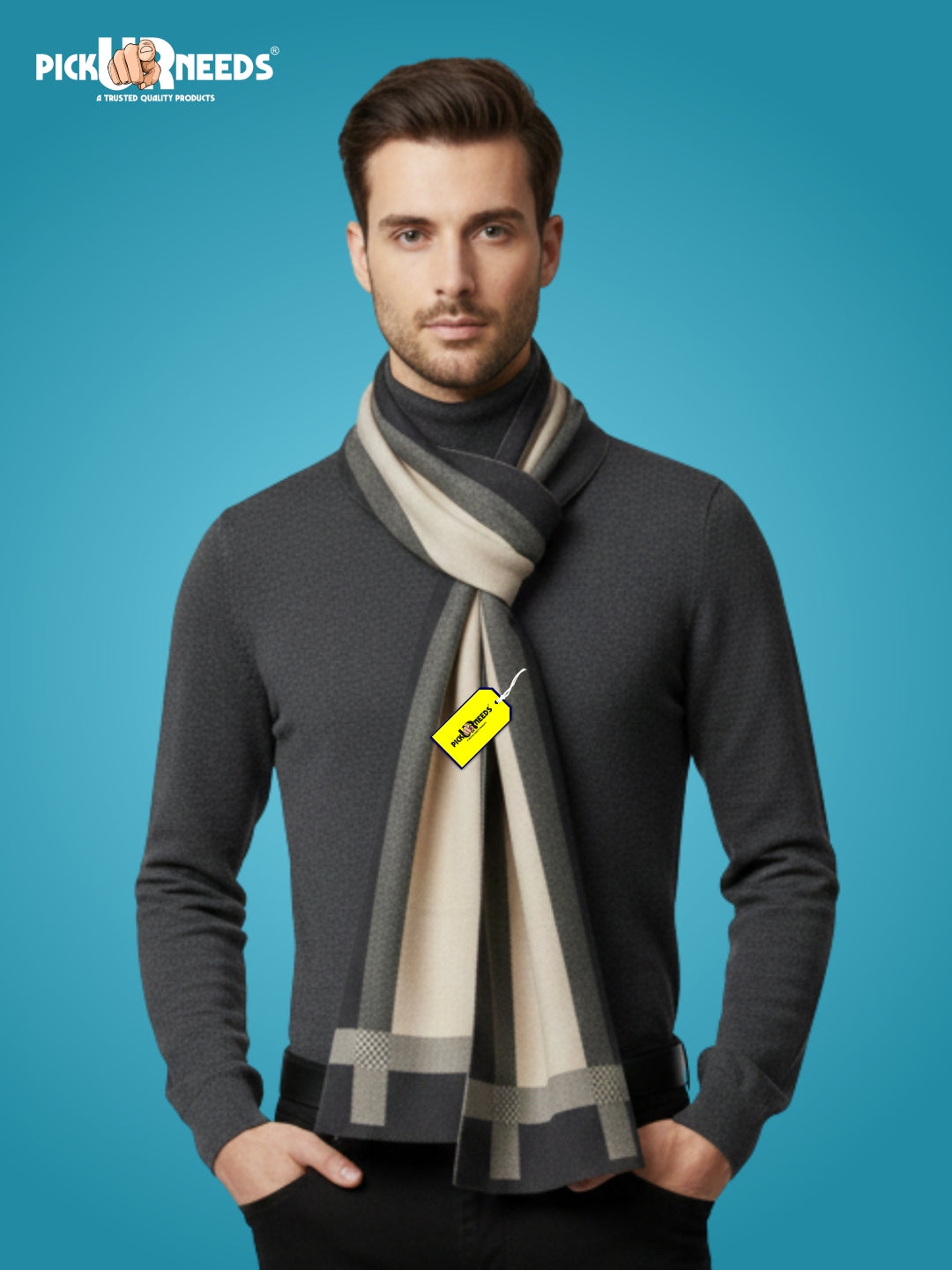 Pick Ur Needs Men’s Premium Winter Wool Muffler – Soft & Warm Knitted Scarf for Casual, Office & Travel Stylish Stripe Design