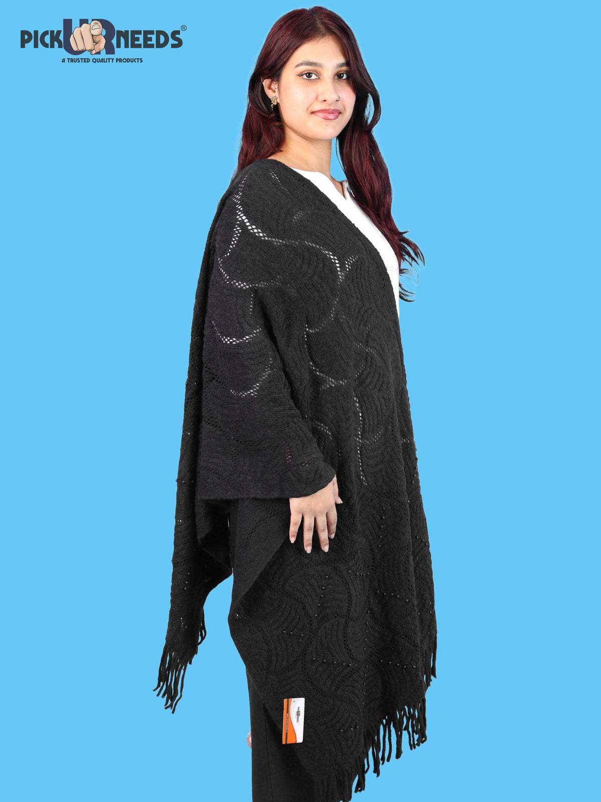 Pick Ur Needs Women & Girls Winter Warm Woolen Muffler with Pearl Work & Fringes – Soft Stylish Wrap