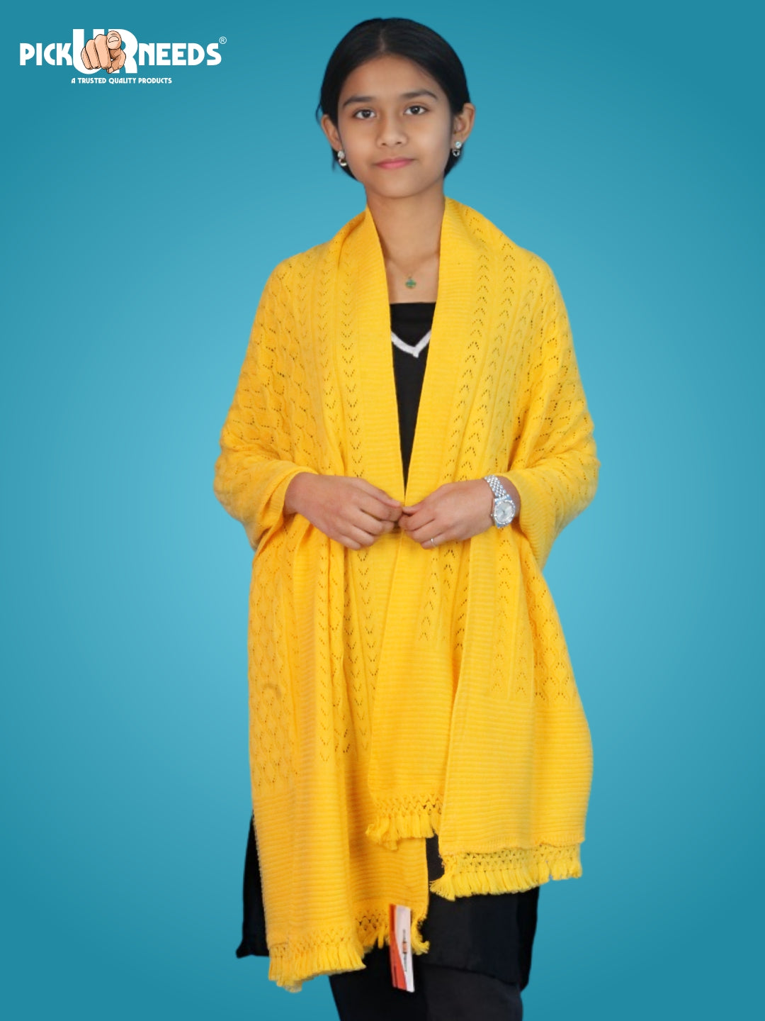 Pick Ur Needs Women’s Premium Knitted Winter Soft Shawl Woolen Warm Stole with Elegant Lace Pattern & Tassels For Girls