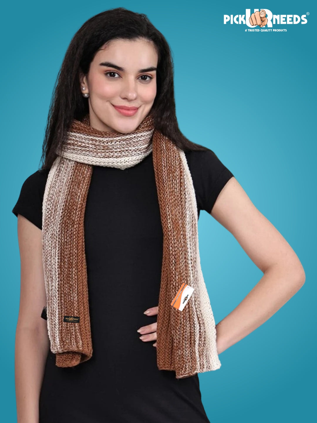 Pick Ur Needs Premium Knitted Winter Scarf for Women – Soft, Warm & Stylish Dual-Tone Muffler Stole