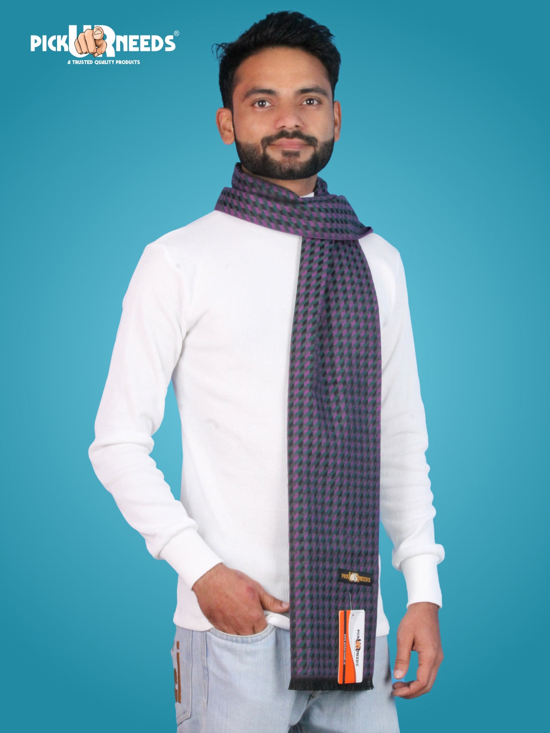 Pick Ur Needs Wool Blend Muffler for Men Soft Winter Scarf with Elegant Checks All-Day Comfort