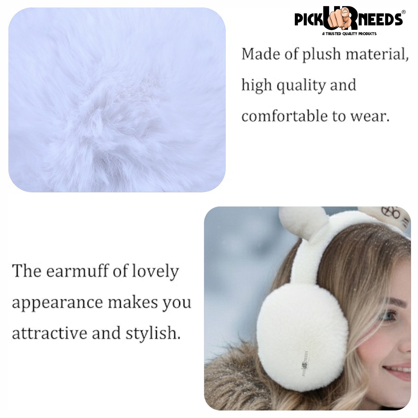 Pick Ur Needs Cute Cat Ear Muffs for Women & Kids – Foldable Ultra-Soft Winter Earmuffs, Lightweight Plush Ear Warmers