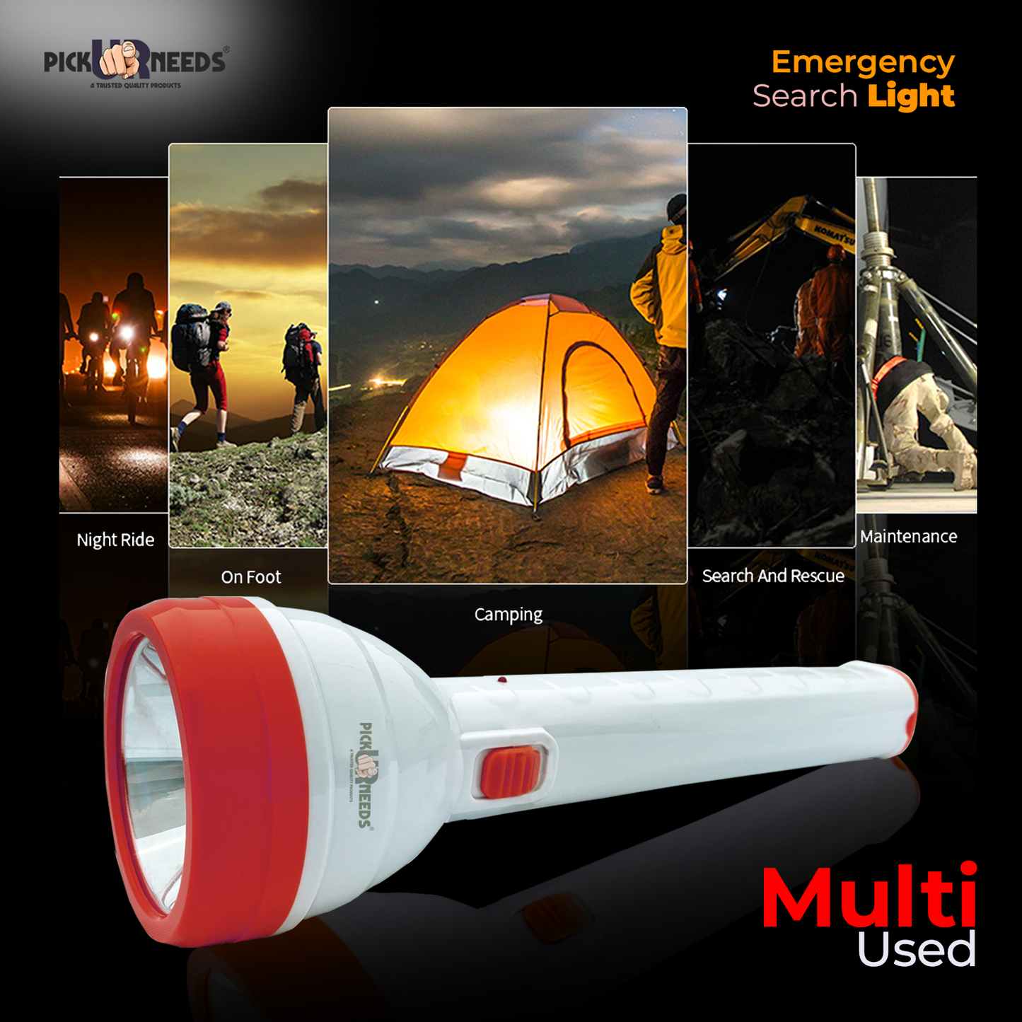 Pick Ur Needs 2 In 1 Emergency Rechargeable Long Range 50W+Tube LED Search Torch Light Torch