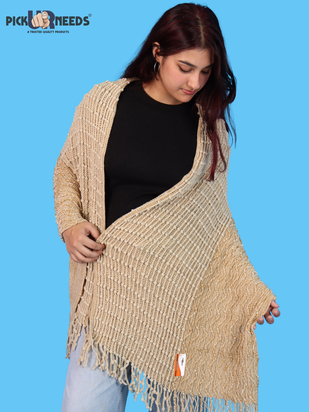Pick Ur Needs Winter Premium Muffler for Women Soft Textured Woven with Elegant Fringe Detailing Warm For Girls