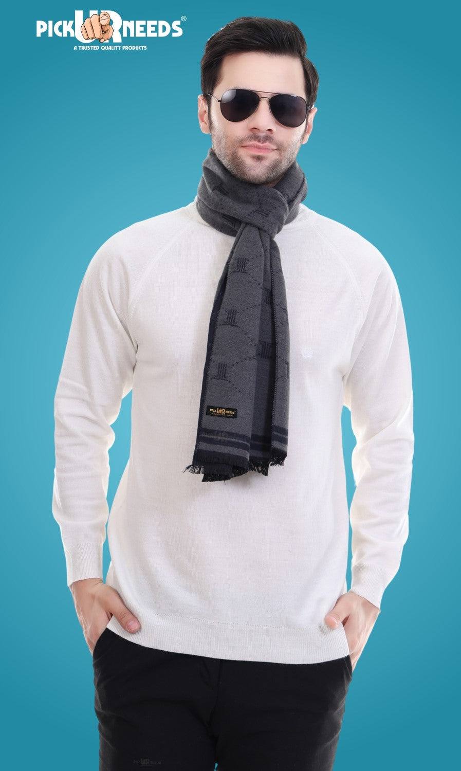 Pick Ur Needs Men's Muffler Check Desgin Premium Woolen Blend Fabric Stylish Look Muffler For Men