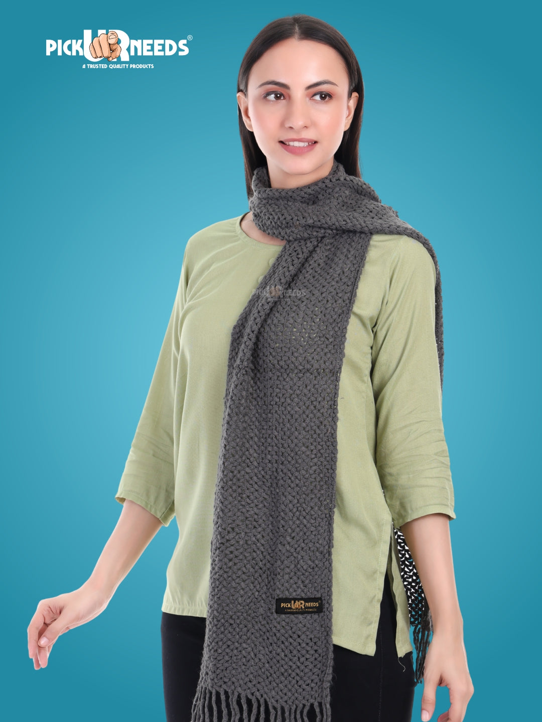 Pick Ur Needs Women's Chunky Knit Scarf  Soft, Warm & Breathable Winter Muffler  Unisex Solid Tan Textured Knit with Fringes