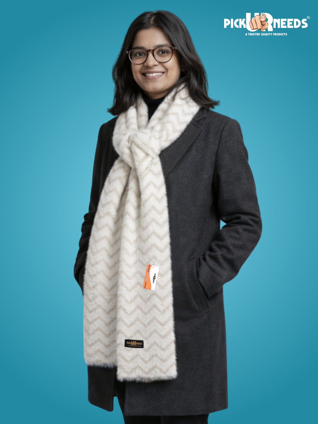 Pick Ur Needs Premium Woolen Winter Muffler with Gold Zigzag Pattern | Soft, Warm & Stylish Scarf for Women