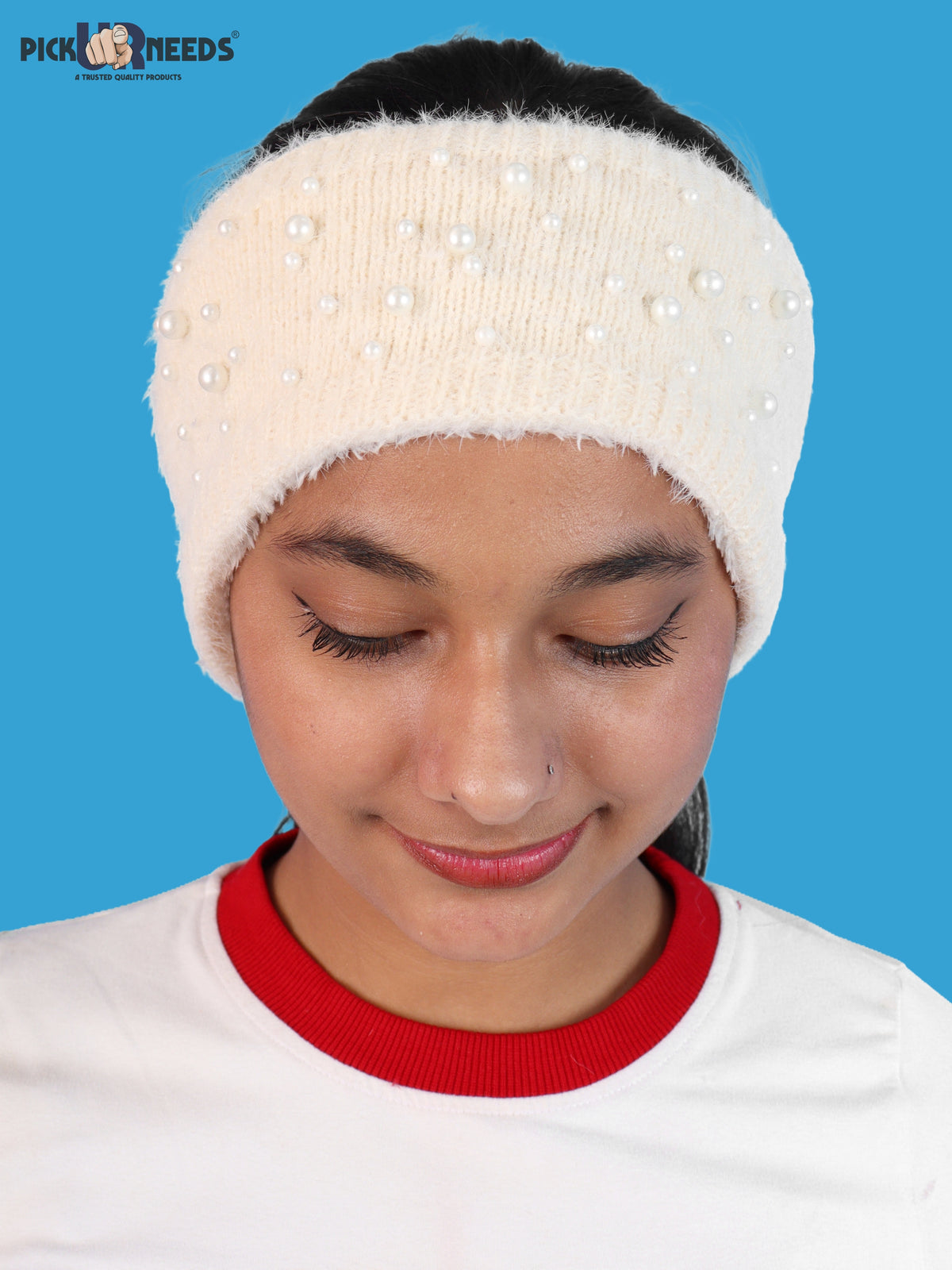 Pick Ur Needs Womens & Girls Soft Woolen Headband with Elegant Pearl Design Warm Stretchable Winter Ear Warmer Kanpatti.