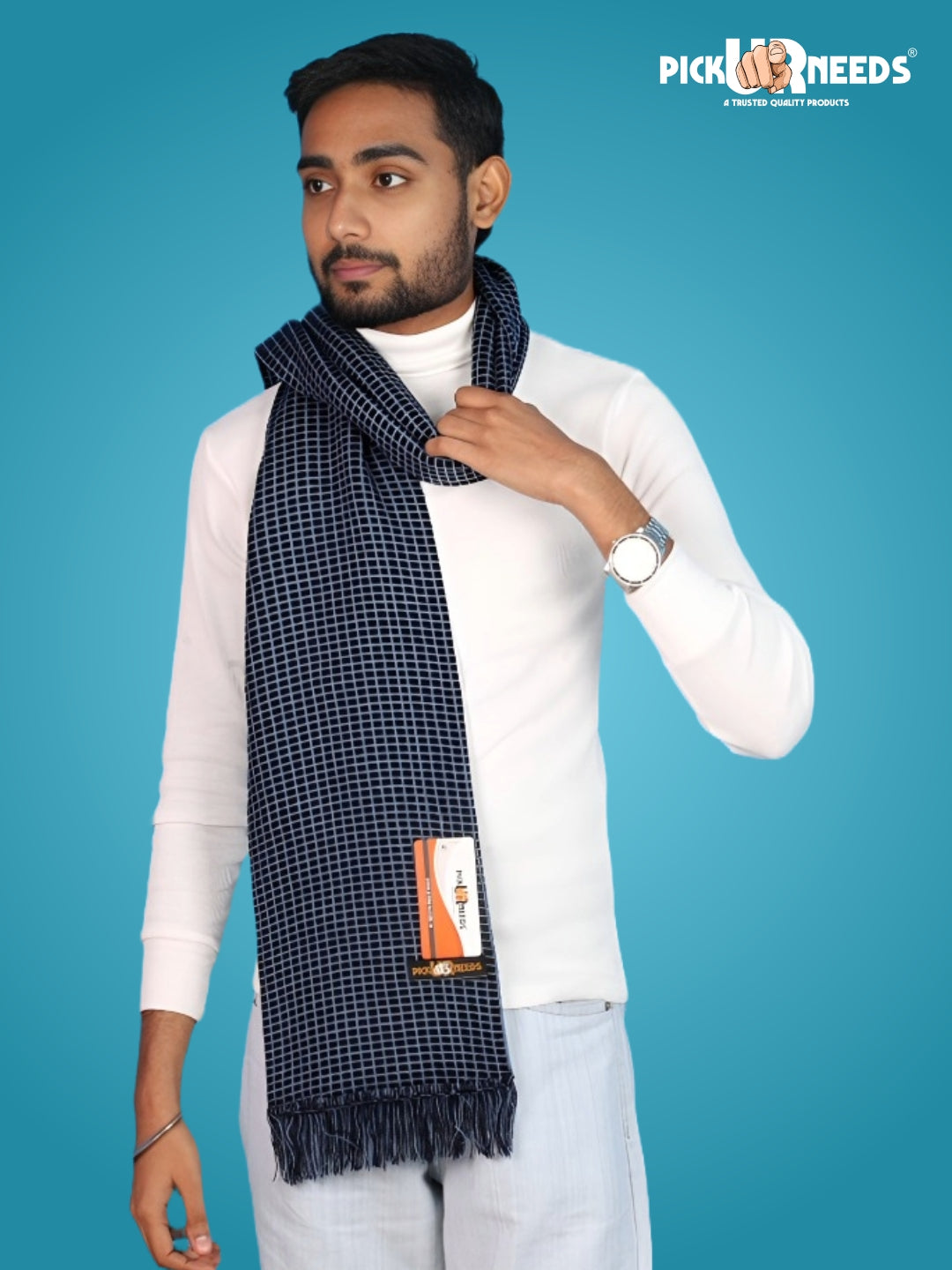 Pick Ur Needs Premium Winter Muffler Soft Warm Woolen for Men Scarf with Stylish Check Pattern Long & Comfortable Cold Weather Neck Wrap