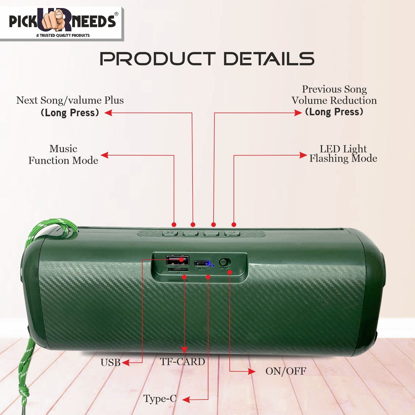 Pick Ur Needs Rechargable Portable Wireless 10W Bluetooth Speaker with 2 Soundbar &USB Support 10 W Bluetooth Soundbar  (Black, 5.2.4 Channel)