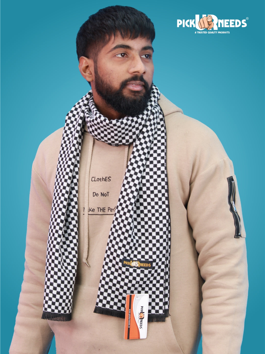 Pick Ur Needs Wool Blend Muffler for Men Soft Winter Scarf with Elegant Checks All-Day Comfort
