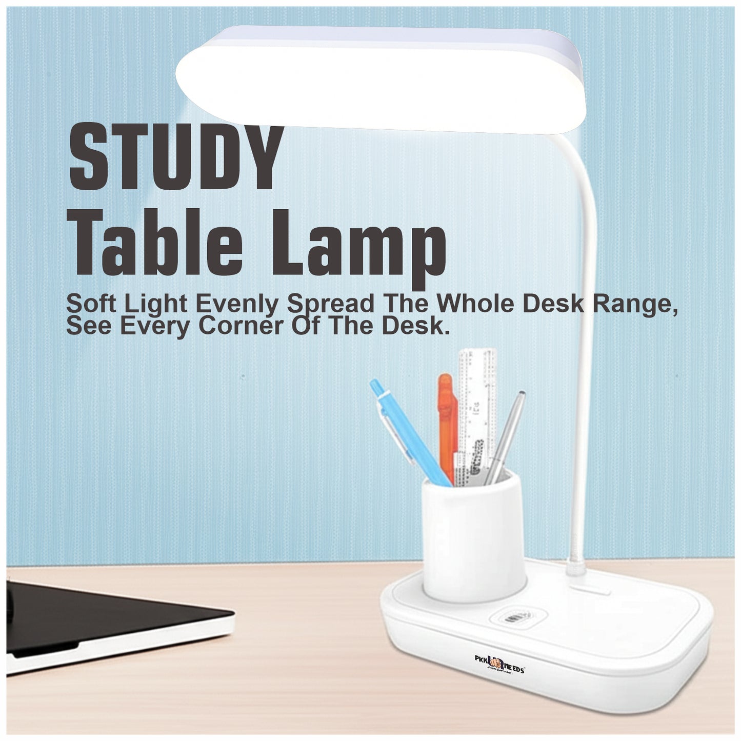 Pick Ur Needs LED Rechargeable Table Study Desk Lamp Reading Light with 3 Mode Dimming with Pen Holder, Phone Stand & USB Power