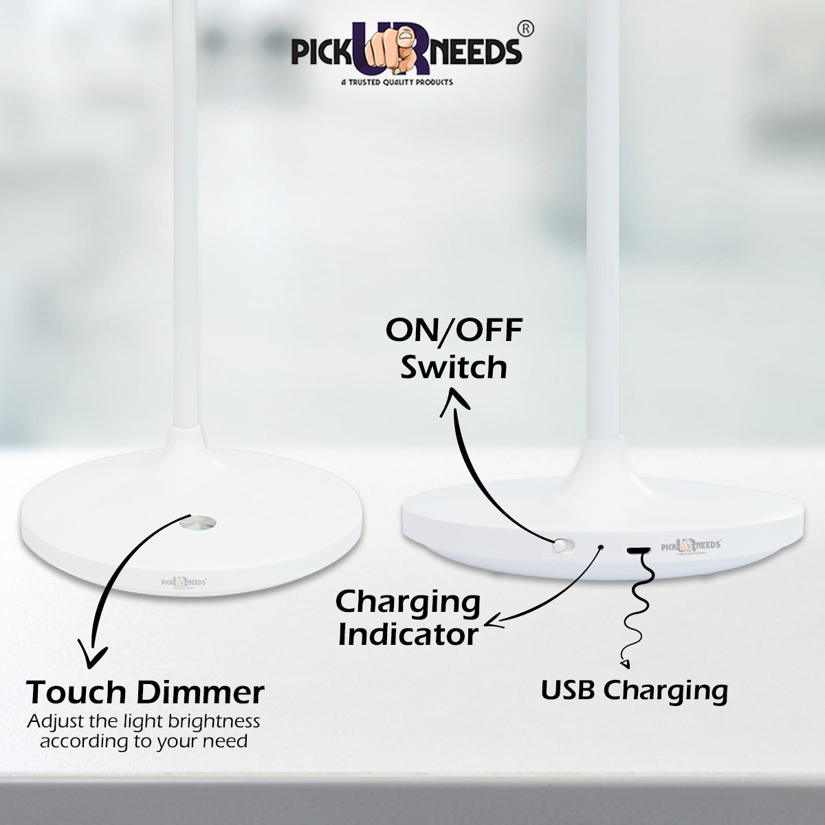 Pick Ur Needs Rocklight Touch On/Off Switch LED Desk Lamp (White) Study Lamp