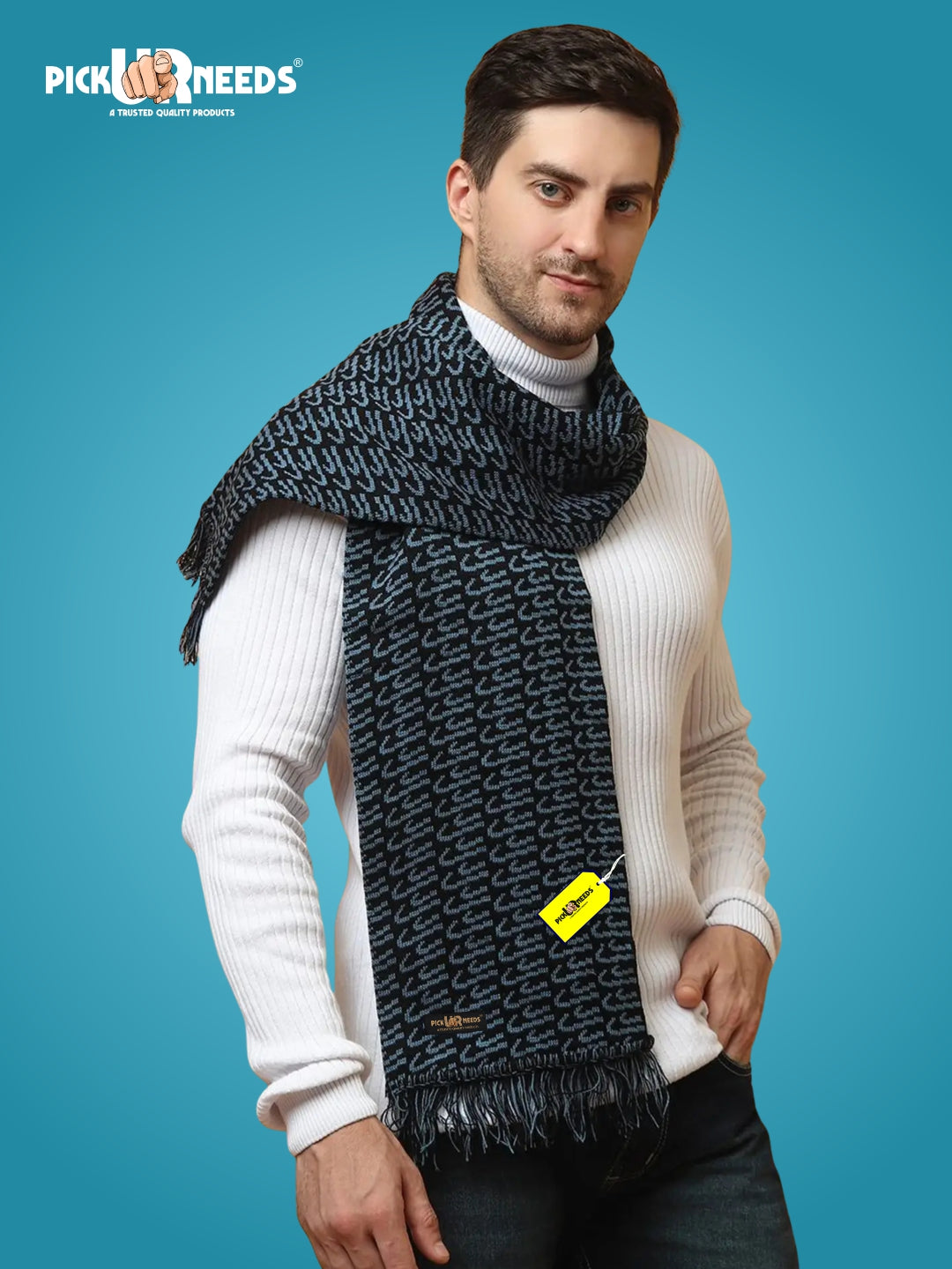 Pick Ur Needs Premium Winter Knit Muffler for Men Soft Woolen Neck Scarf with Stylish Pattern Warm & Comfortable Winter Wear for Outdoor & Casual Use