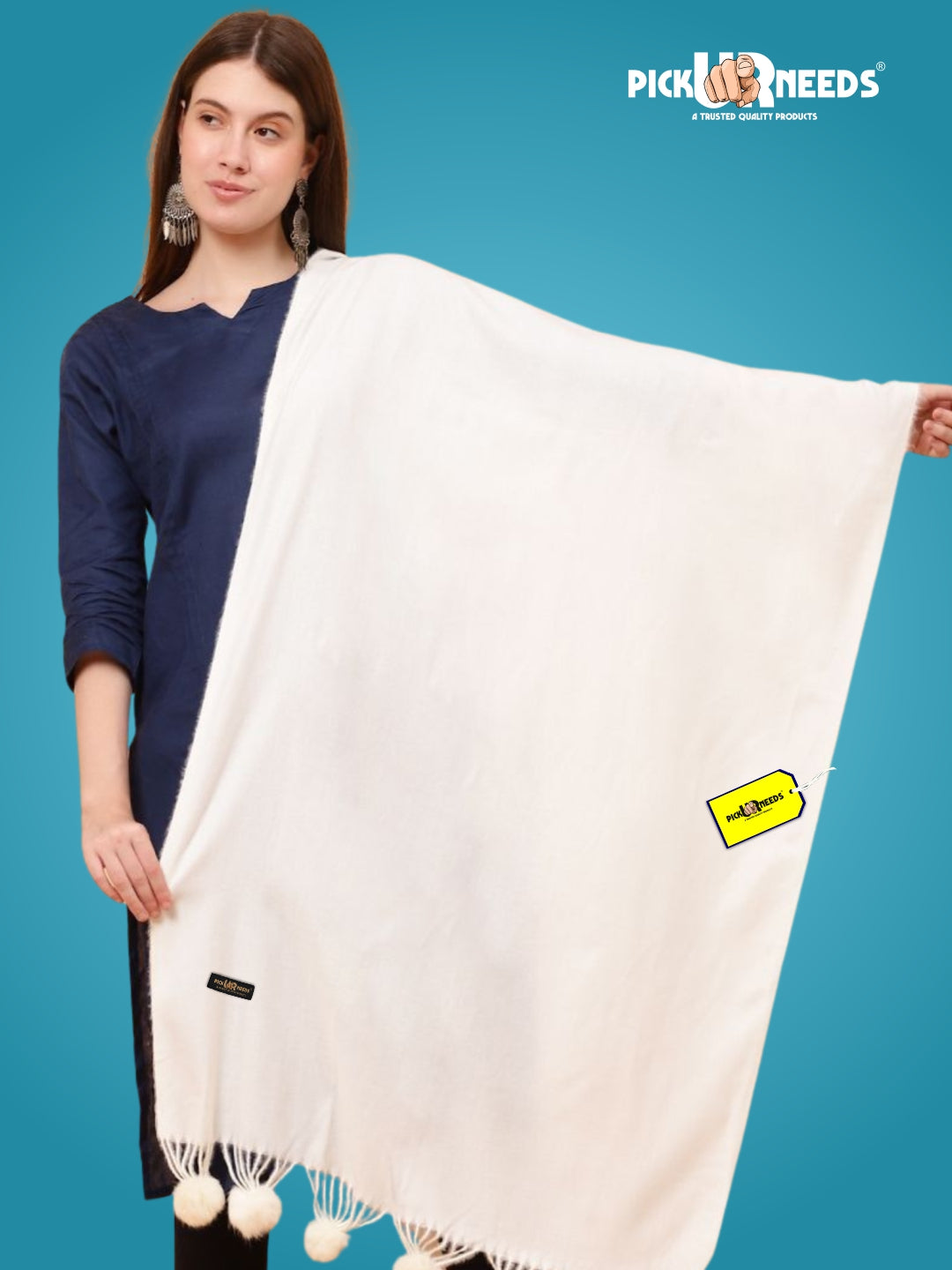 Pick Ur Needs Premium Women’s Wool Blend Scarf Soft Woolen Shawl Winter Stole with Tassels & Pom Poms