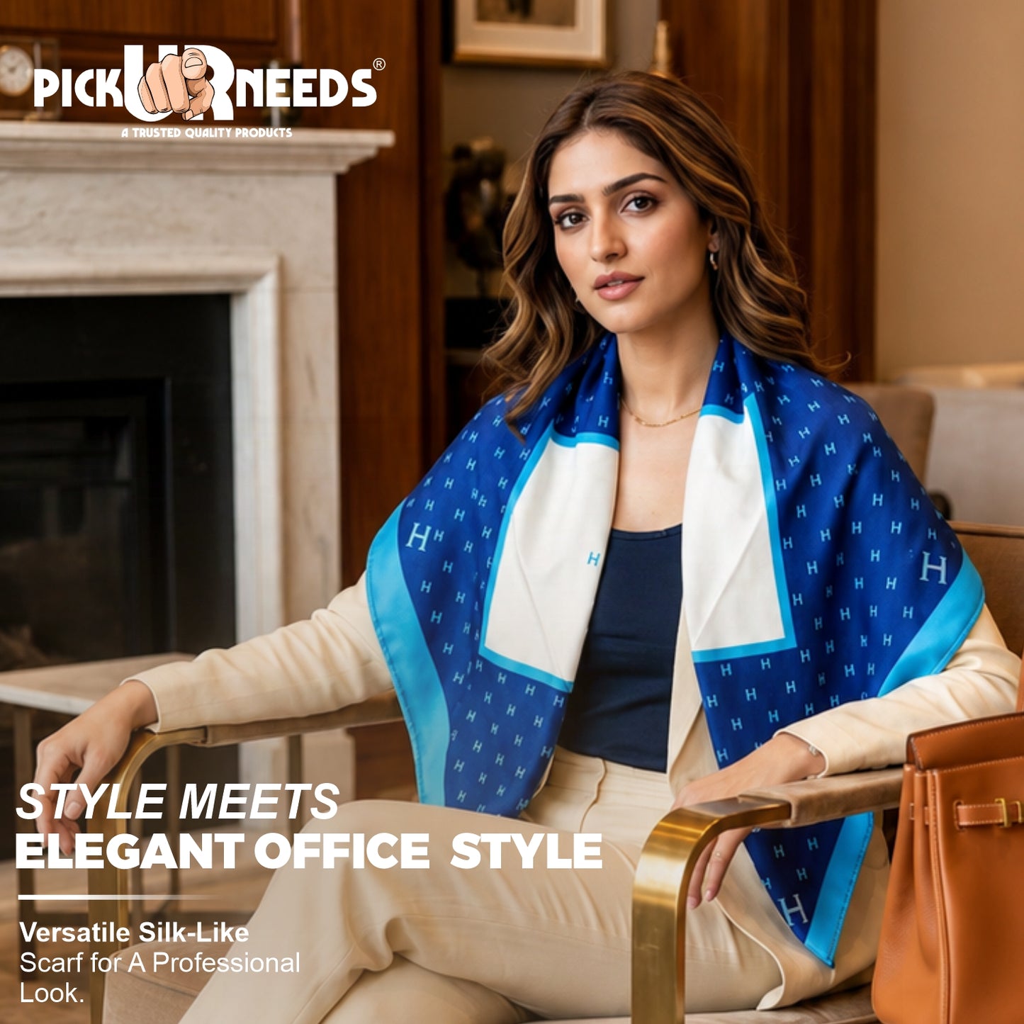 Pick Ur Needs Elegant Womens Premium Printed Satin Silk Feel Square Neck & Head Girls Scarf