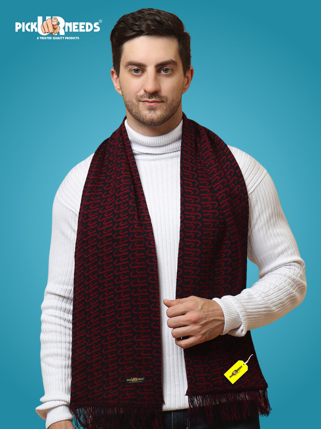 Pick Ur Needs Premium Winter Knit Muffler for Men Soft Woolen Neck Scarf with Stylish Pattern Warm & Comfortable Winter Wear for Outdoor & Casual Use