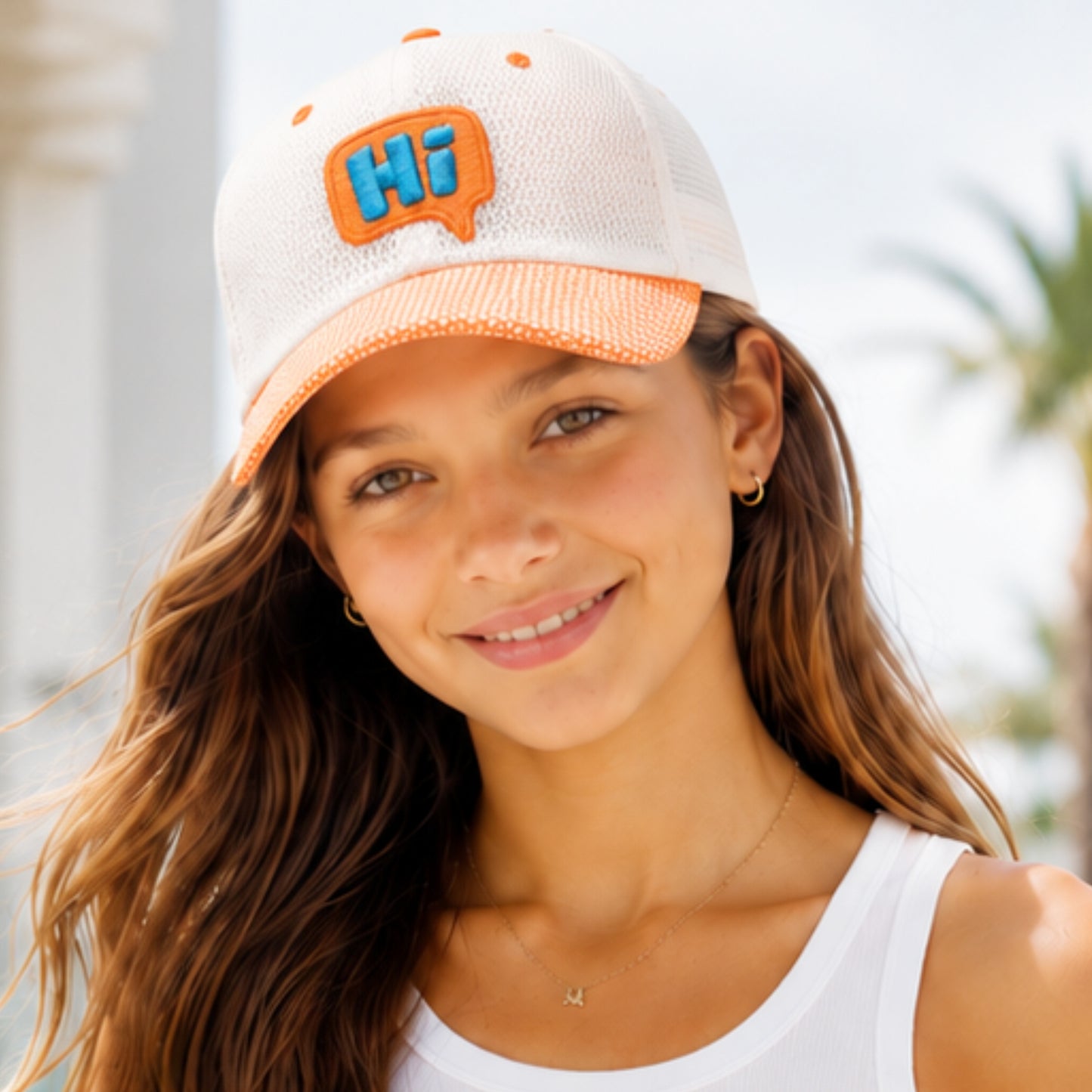 Pick Ur Needs Teenager Stylish Mesh Cap Lightweight Breathable Baseball Hat with “Hi” Embroidery Sun Protection Adjustable Snapback Cap for Boys & Girls