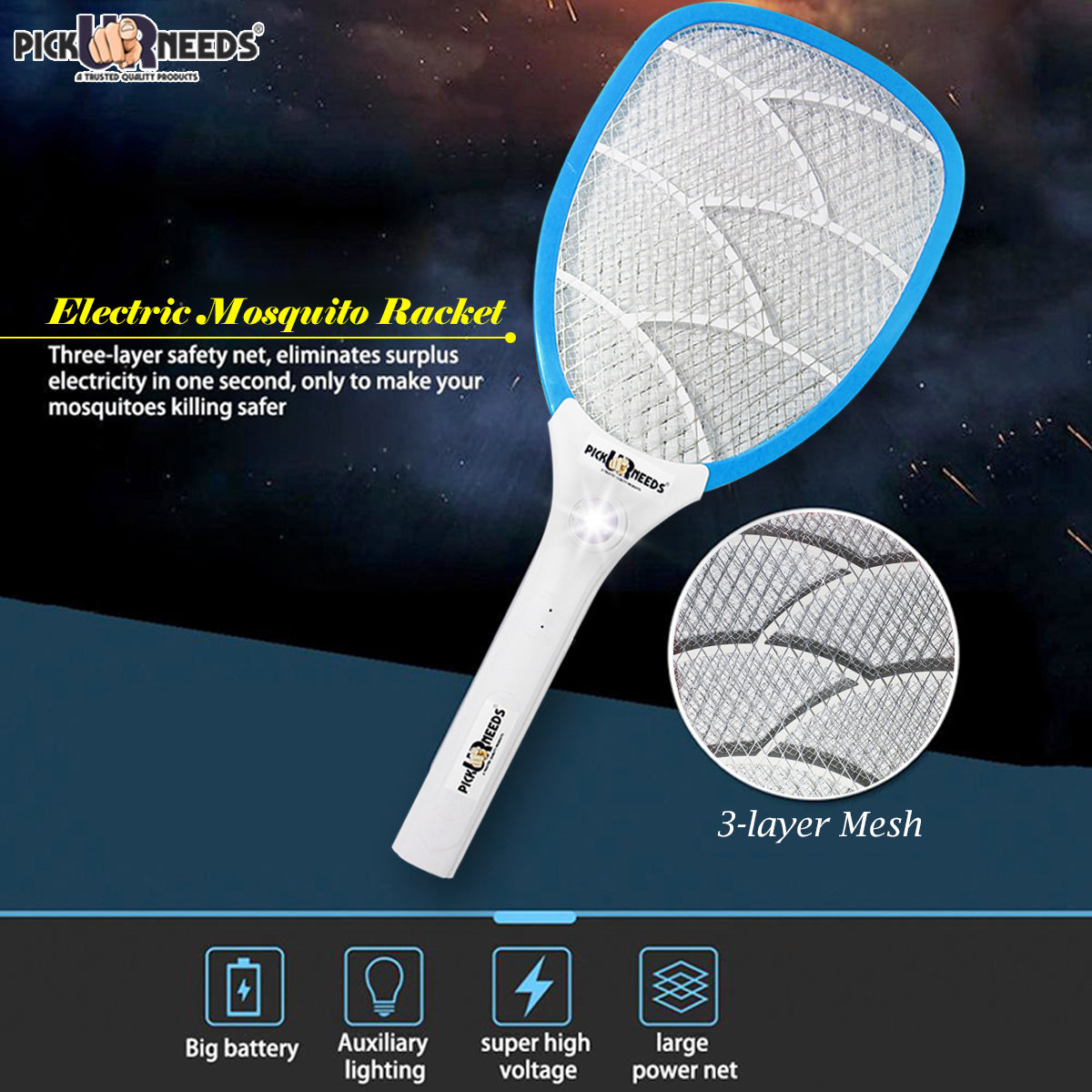 Pick Ur Needs Mosquito Racket Bat Rechargeable Anti Electric Insect Killer Racquet Bat | Fly Swatter with USB Charging