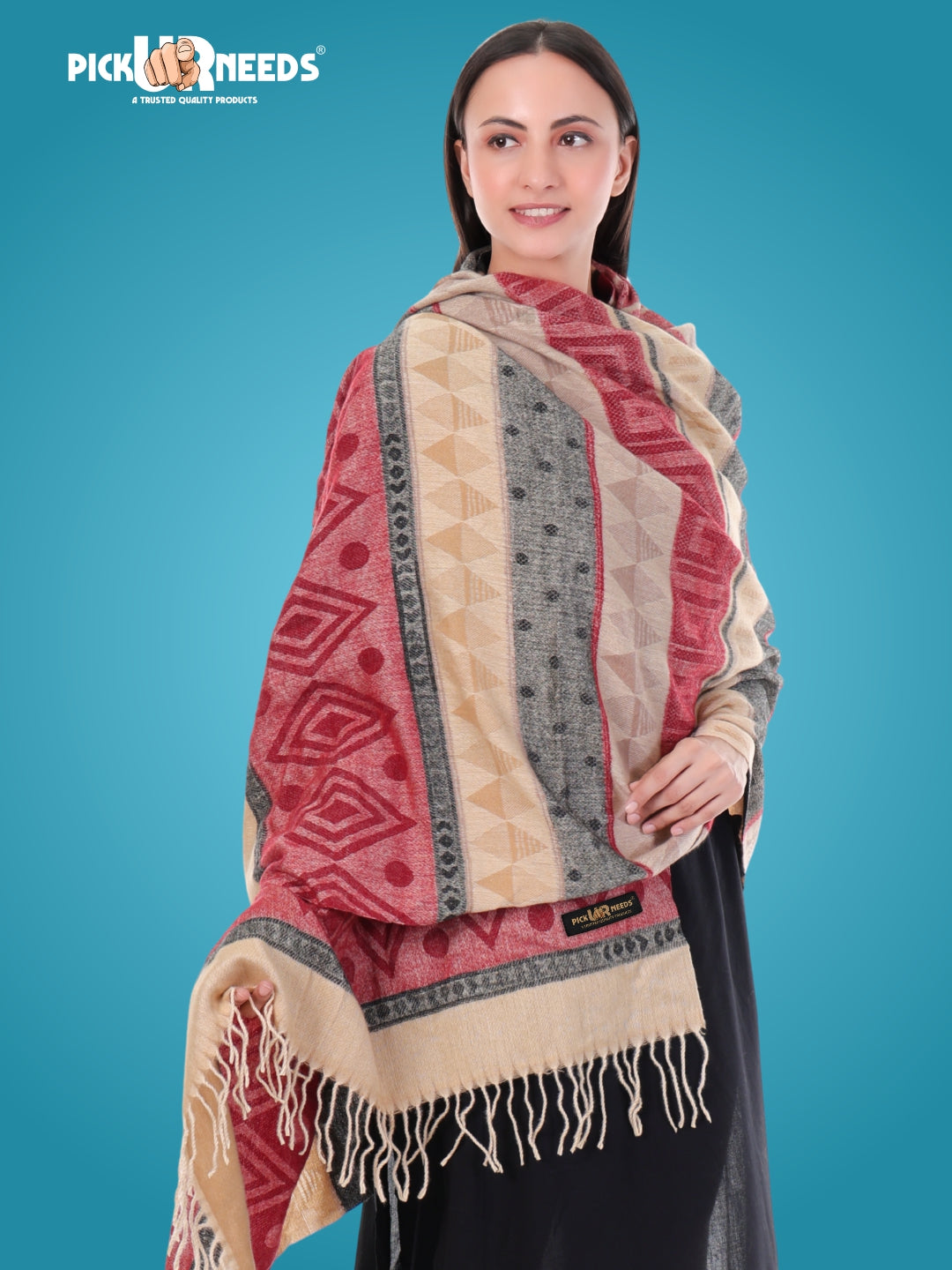Pick Ur Needs Premium Winter Woolen Shawl for Women  Soft & Warm Ethnic Design Stole with Tassels  Stylish Warm Wrap for Winter & Parties