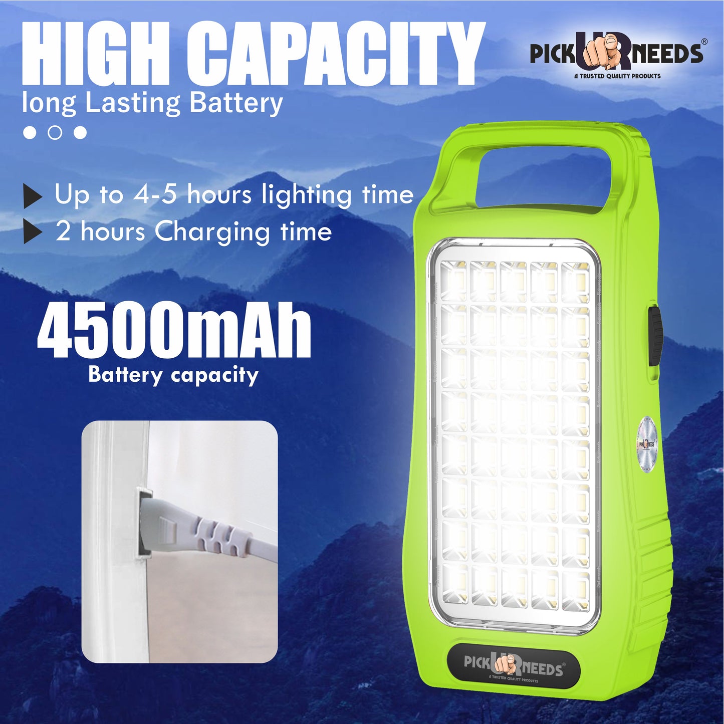 Pick Ur Needs 50W Rechargeable Emergency Light With 40 SMD Big LED 4500mAh Long Battery Backup 8 hrs Lantern Emergency Light