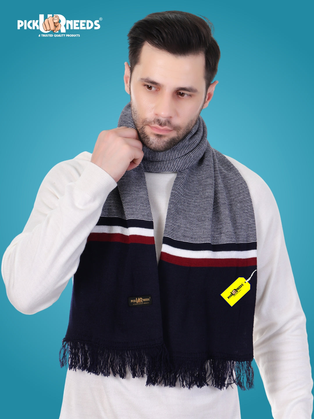 Pick Ur Needs Men's Stylish Striped Knitted Winter Scarf | Soft, Warm & Breathable Muffler for Casual & Formal Wear