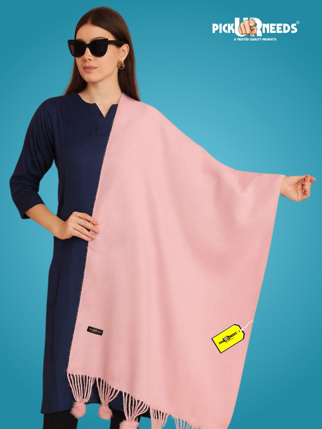 Pick Ur Needs Premium Women’s Wool Blend Scarf Soft Woolen Shawl Winter Stole with Tassels & Pom Poms