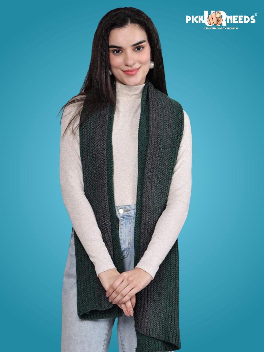 Pick Ur Needs Premium Knitted Winter Scarf for Women – Soft, Warm & Stylish Dual-Tone Muffler Stole