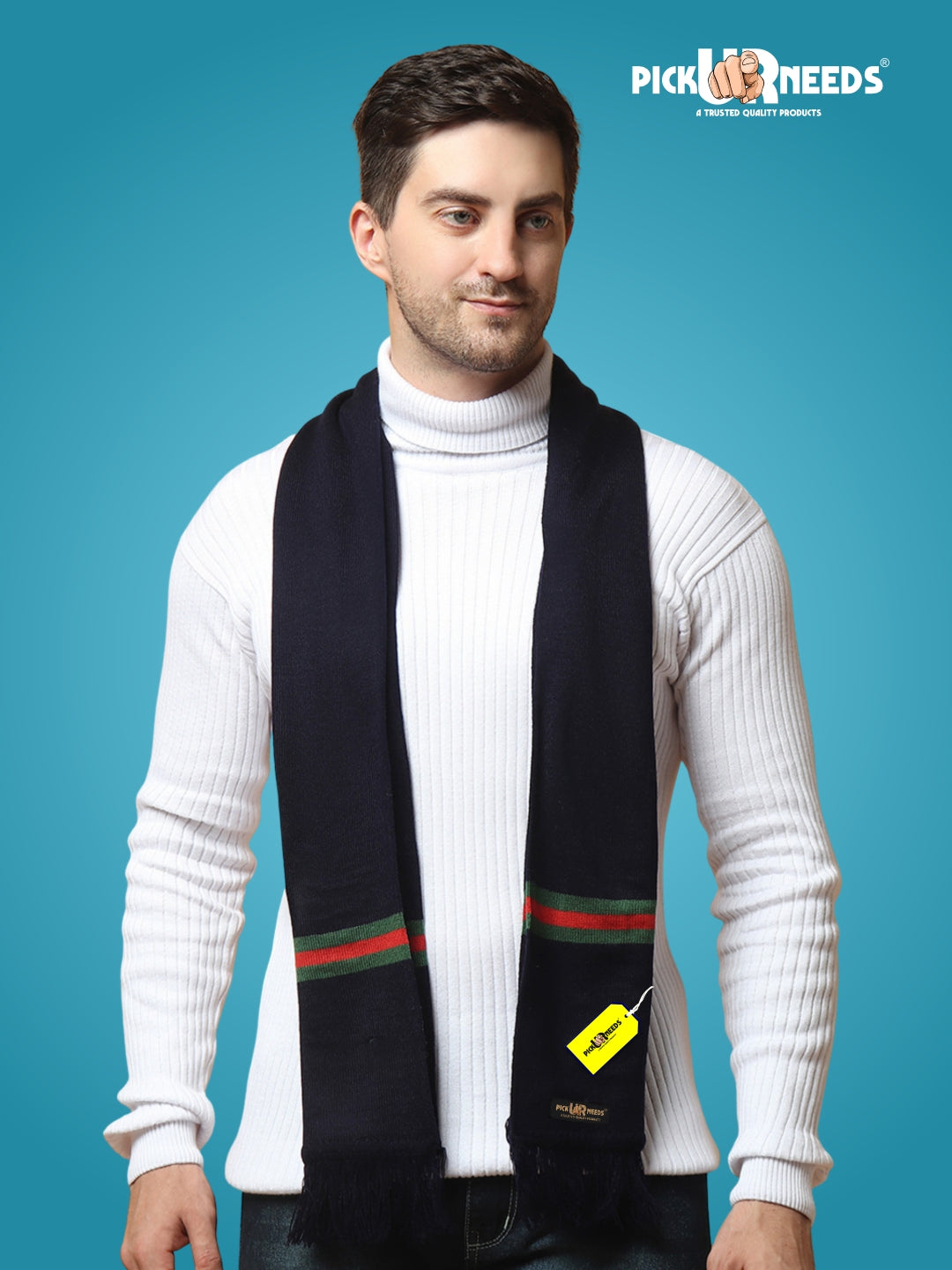 Pick Ur Needs Premium Woolen Muffler for Men Soft Warm Winter Scarf Stylish Striped Design Long & Comfortable Neck Wrap