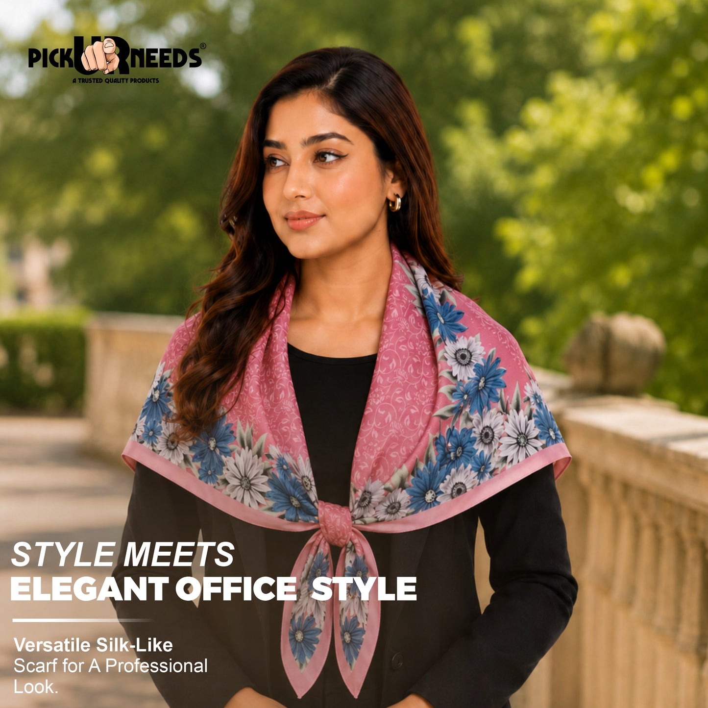Pick Ur Needs Premium Summer Satin Silk Floral Printed Scarf for Womens & Girls Neck, Head, Shoulder Wrap Stole