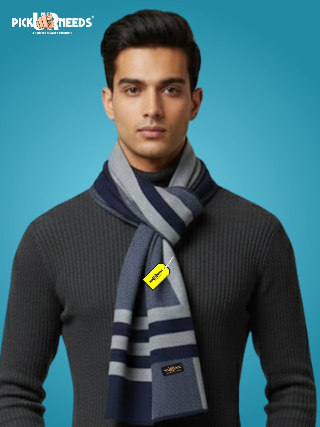 Pick Ur Needs Men’s Premium Winter Wool Muffler – Soft & Warm Knitted Scarf for Casual, Office & Travel Stylish Stripe Design