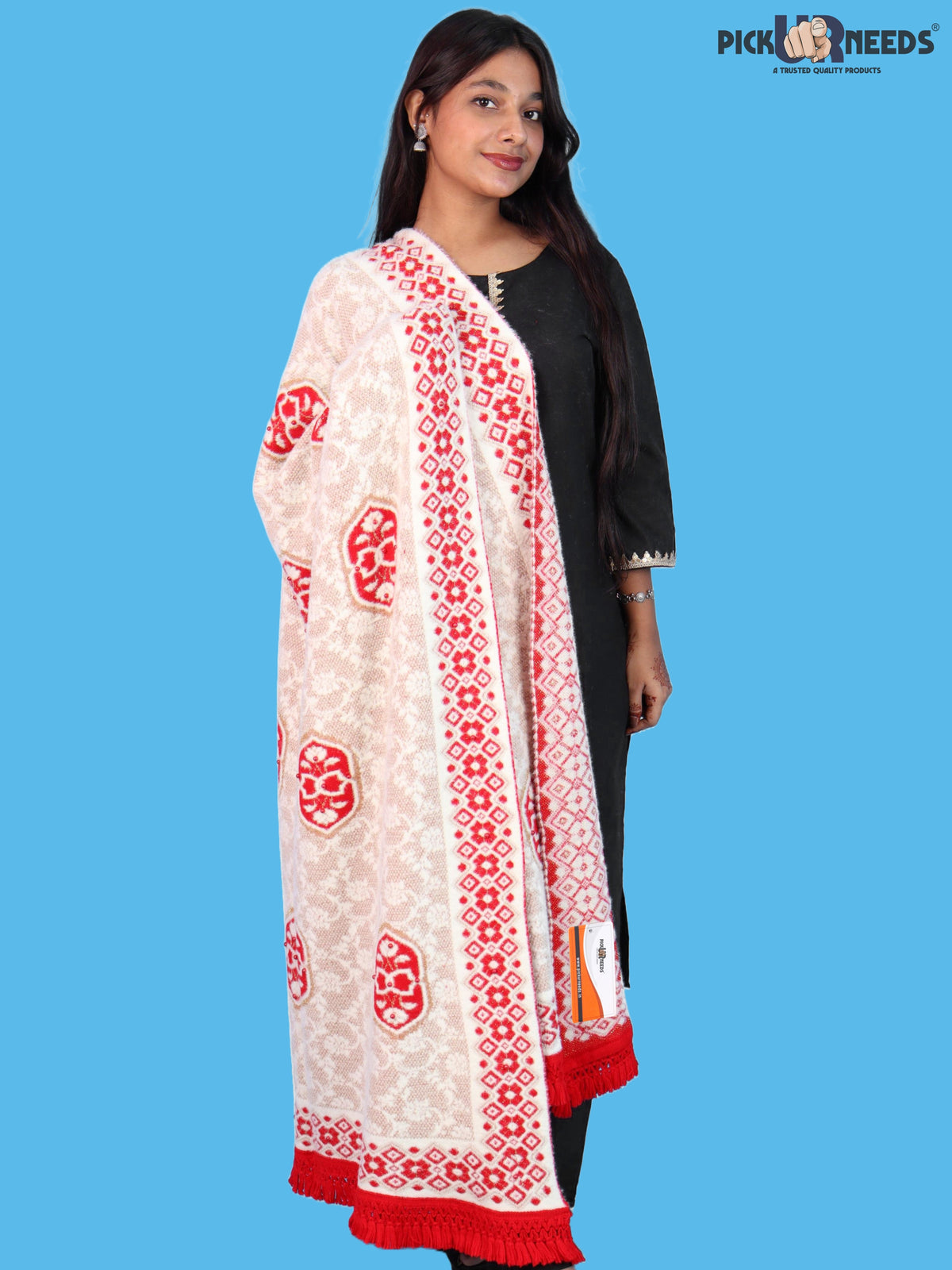 Pick Ur Needs Printed Women’s Woolen Shawl with Elegant Floral Pattern & Fur Border