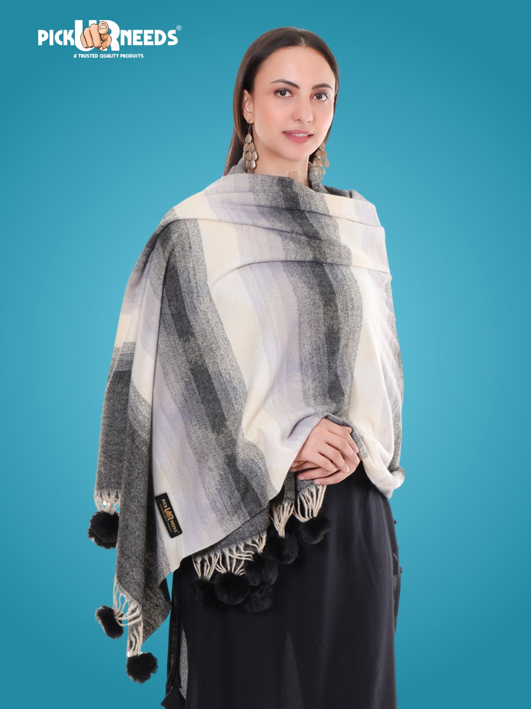 Pick Ur Needs Women’s Soft Woolen Shawl Premium Warm & Breathable Winter Stole  Elegant Striped Design with Tassels