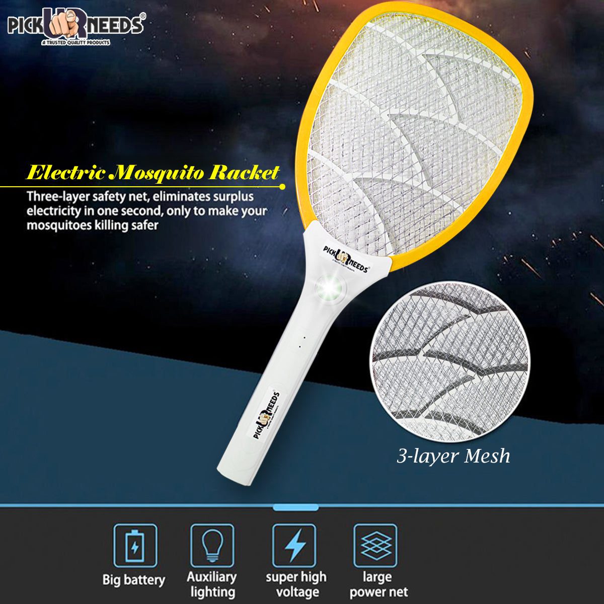 Pick Ur Needs Mosquito Racket Bat Rechargeable Anti Electric Insect Killer Racquet Bat | Fly Swatter with USB Charging